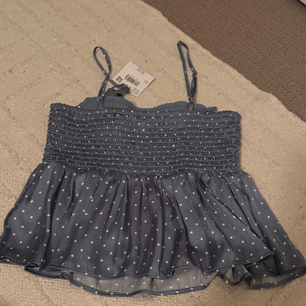 American Eagle Outfitters Blue Polka Dot Blouse - Picture 4 of 4
